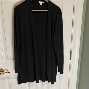 Slate gray Open Front Cardigan Sweater, grandma style, side slit